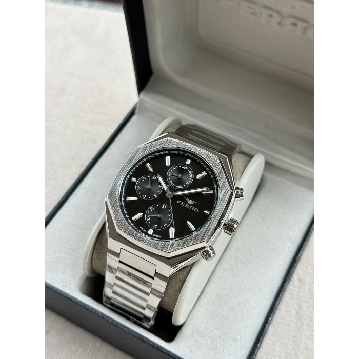 Ferro Gümüş Çelik Kordon Erkek Kol Saati FM11522AWT-A2  Fonksiyonları Aktif 3ATM Su Geçirmez