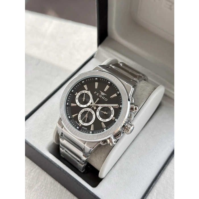 Ferro Gümüş Çelik Kordon Erkek Kol Saati FM40123A-A2 Tüm Fonksiyonlar Aktif 3 ATM Su Geçirmez