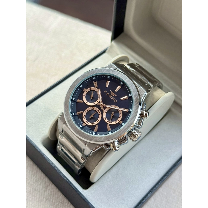 Ferro Gümüş Çelik Kordon Erkek Kol Saati FM40123A-A3 Tüm Fonksiyonlar Aktif 3 ATM Su Geçirmez