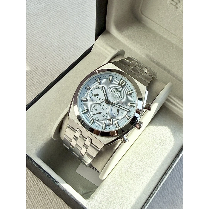 Ferro Gümüş Çelik Kordon Erkek Kol Saati FM43022A-A15 Tüm Fonksiyonlar Aktif 3ATM Su Geçirmez