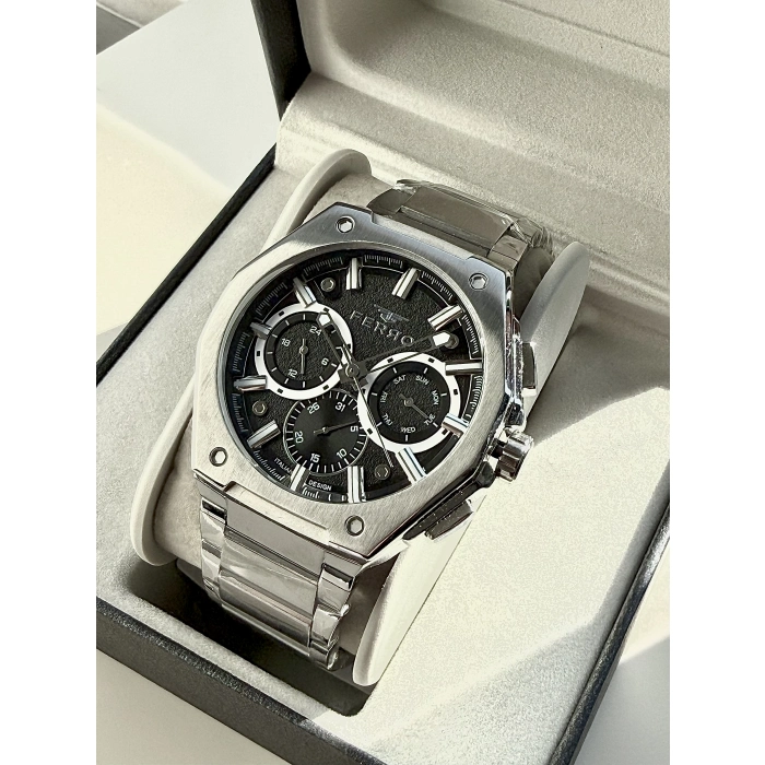 Ferro Gümüş Çelik Kordon Erkek Kol Saati FM43023AWT-A2 Tüm Fonksiyonlar Aktif 3ATM Su Geçirmez