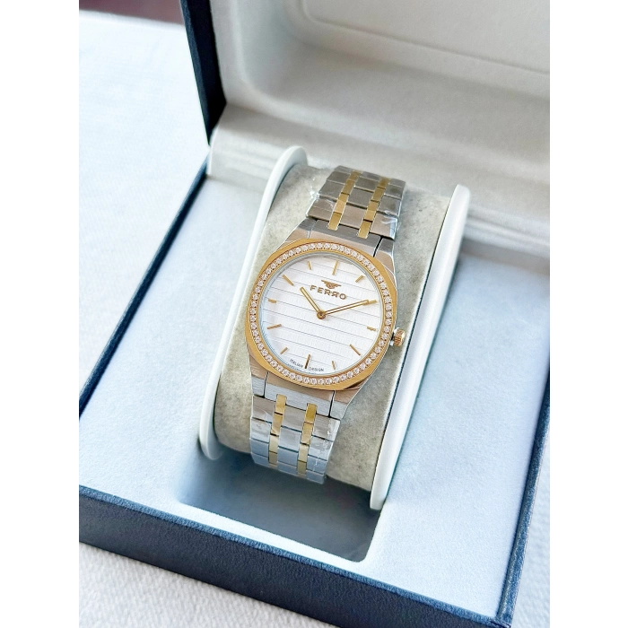 Ferro Gümüş ve Sarı Çelik Kordon Kadın Kol Saati FL43003A-D 3ATM Su Geçirmez 2 Yıl Garantili