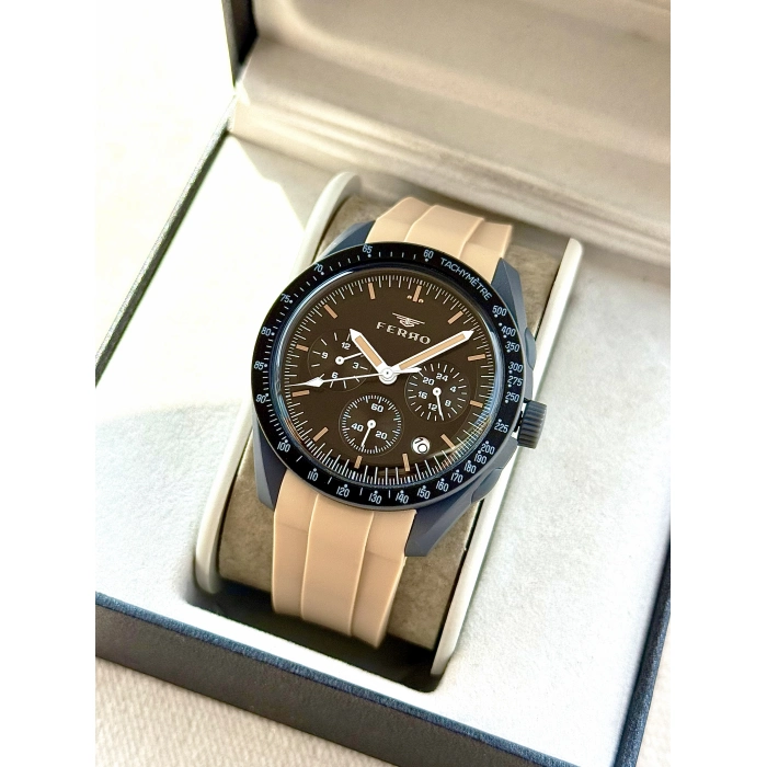 Ferro Kahverengi Silikon Kordon Kol Saati FM11401D-X Fonksiyonları Aktif 3ATM Su Geçirmez