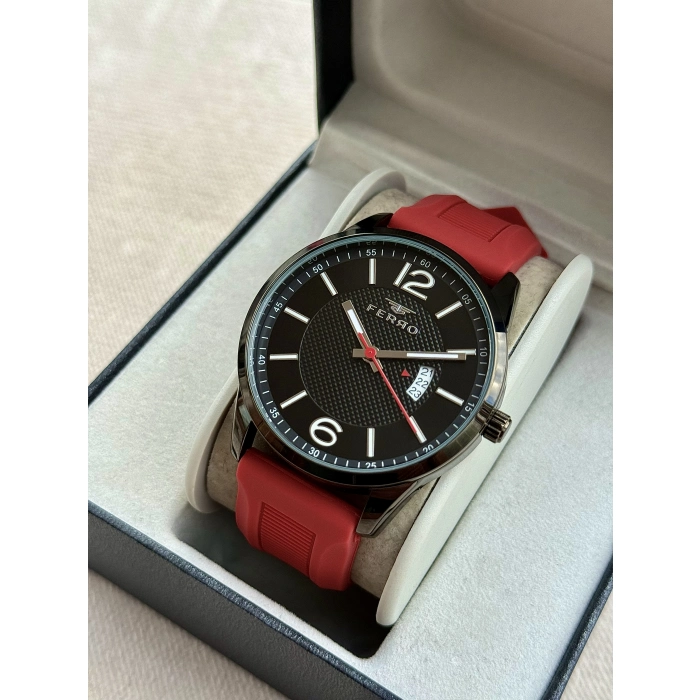 Ferro Kırmızı Silikon Kordon Erkek Kol Saati F11316D-ZK 3ATM SuGeçirmez 2Yıl Garantili HediyePaketli