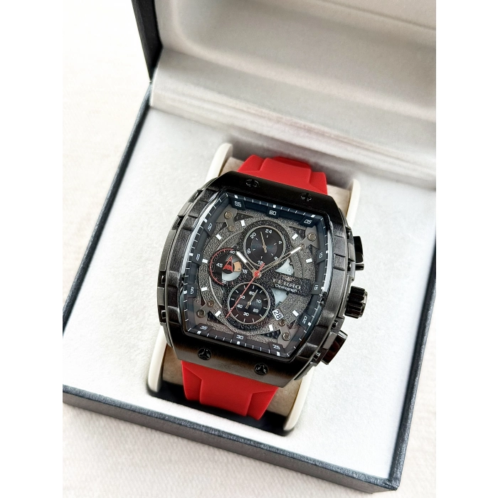 Ferro Kırmızı Silikon Kordon Erkek Kol Saati FM11351D-ZK Fonksiyonları Aktif 3ATM Su Geçirmez