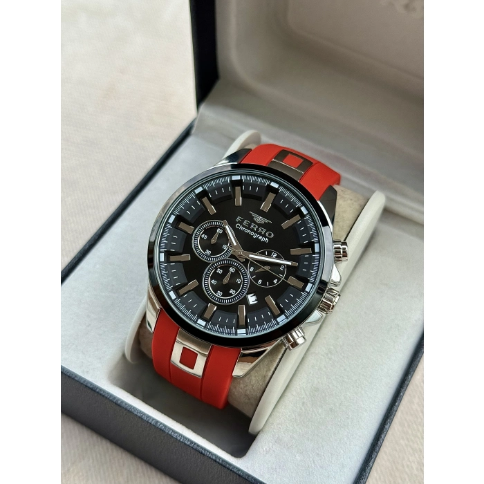 Ferro Kırmızı Silikon Kordon Erkek Kol Saati FM11379DWT-J2 Fonksiyonları Aktif 3ATM Su Geçirmez