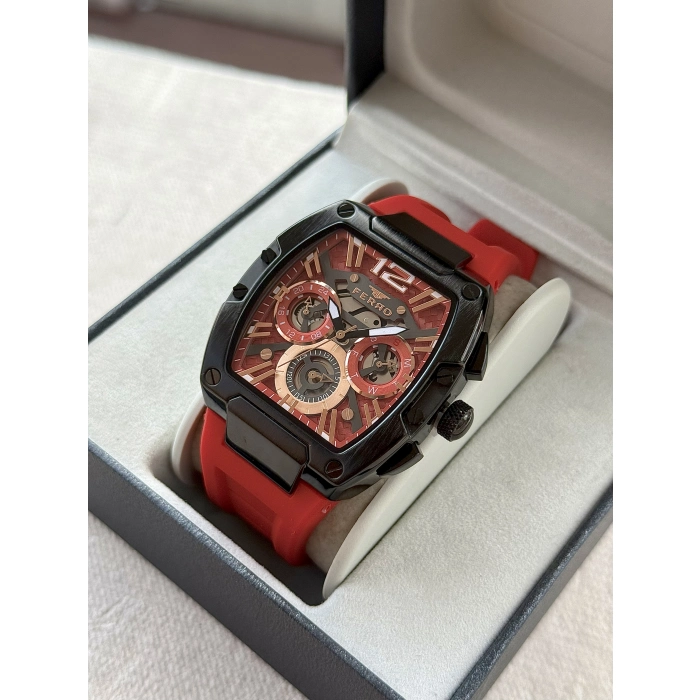 Ferro Kırmızı Silikon Kordon Erkek Kol Saati FM11527DWT-ZJ8 Fonksiyonları Aktif 3ATM Su Geçirmez