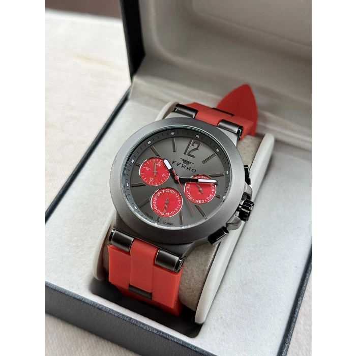 Ferro Kırmızı Silikon Kordon Erkek Kol Saati FM11539DWT-ZK4 Fonksiyonları Aktif 3ATM Su Geçirmez