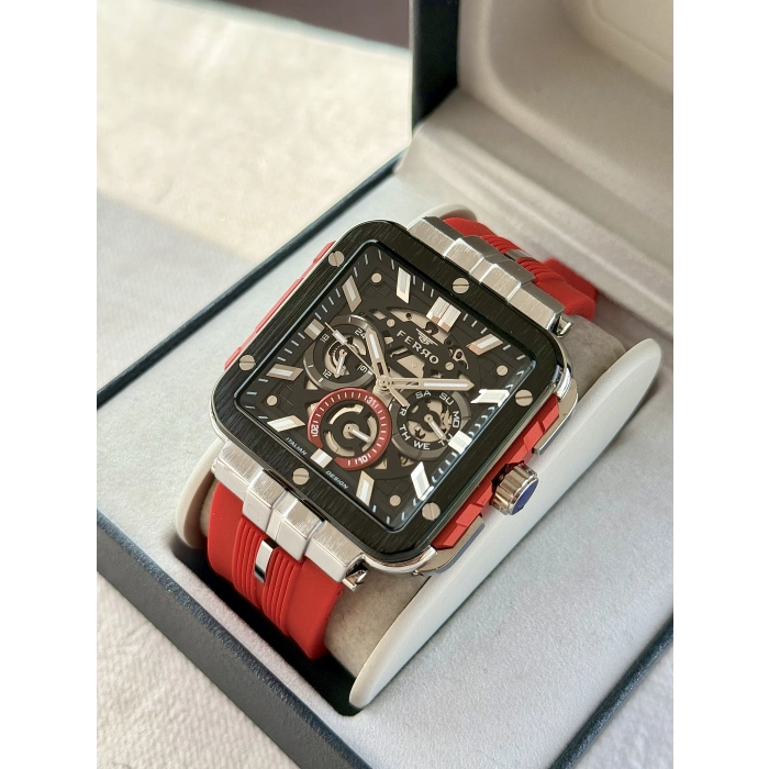 Ferro Kırmızı Silikon Kordon Erkek Kol Saati FM11572DWT-ZW4 Fonksiyonları Aktif 3 ATM Su Geçirmez