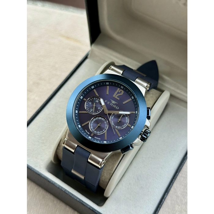 Ferro Lacivert Silikon Kordon Erkek Kol Saati FM11539DWT-L3 Fonksiyonları Aktif 3ATM Su Geçirmez