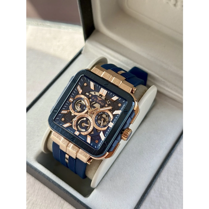 Ferro Lacivert Silikon Kordon Erkek Kol Saati FM11572DWT-T Fonksiyonları Aktif 3 ATM Su Geçirmez