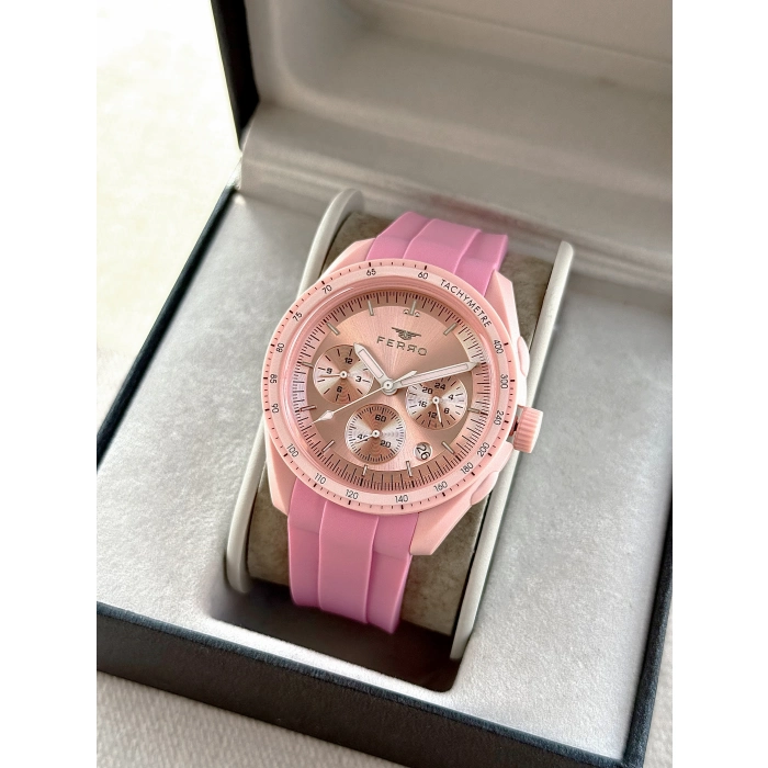 Ferro Pembe Silikon Kordon Kol Saati FM11401D-ZO Fonksiyonları Aktif 3ATM Su Geçirmez HediyePaket