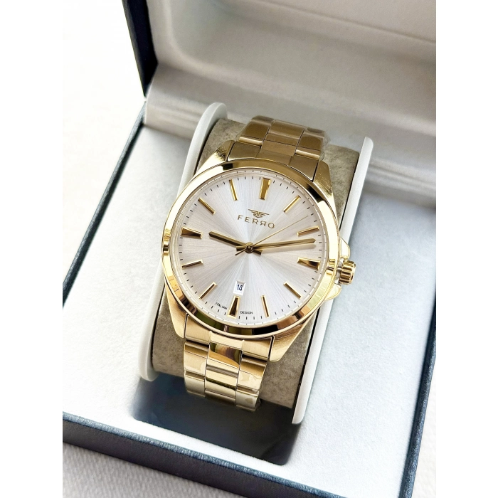 Ferro Sarı Çelik Kordon Erkek Kol Saati F11551AWT-B 3 ATM Su Geçirmez 2 Yıl Garantili Hediye Paketli