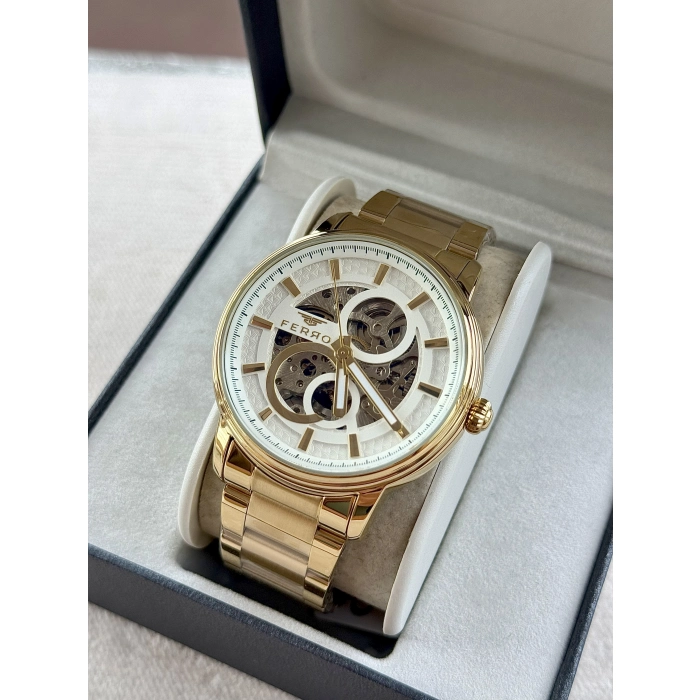 Ferro Sarı Çelik Kordon Erkek Kol Saati F31399A-B 3ATM Su Geçirmez 2 Yıl Garantili HediyePaketli