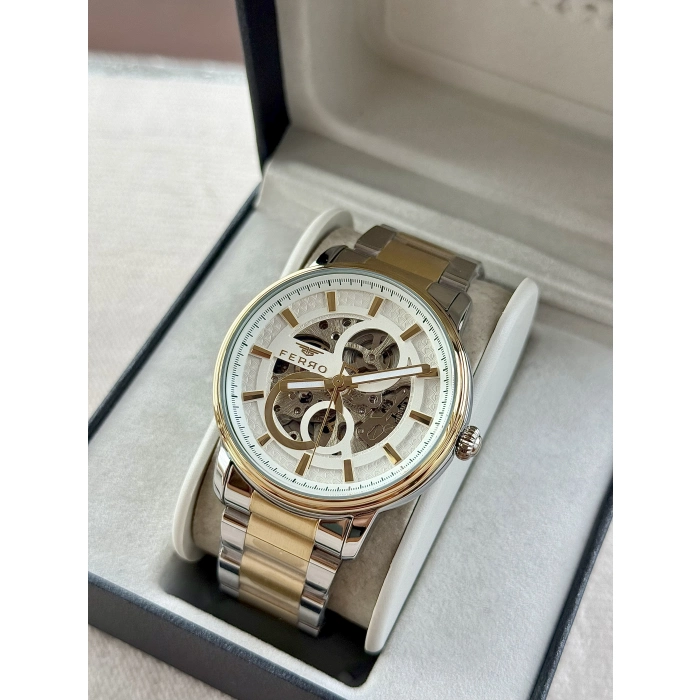 Ferro Sarı Çelik Kordon Erkek Kol Saati F31399A-D 3ATM Su Geçirmez 2 Yıl Garantili HediyePaketli