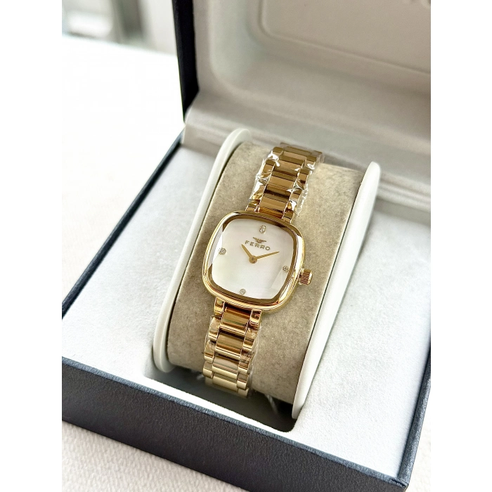 Ferro Sarı Çelik Kordon Kadın Kol Saati FL43028A-B 3ATM Su Geçirmez 2 Yıl Garantili HediyePaketli