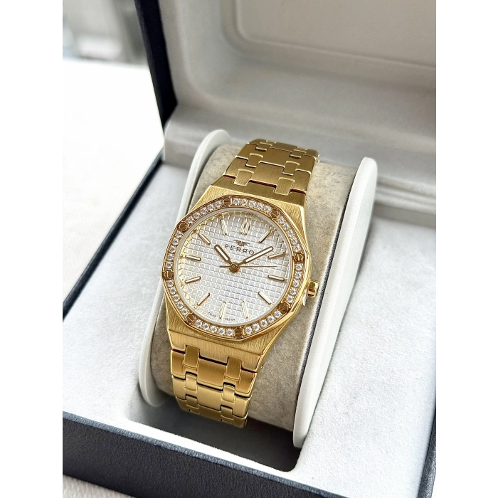 Ferro Sarı Çelik Kordon Kadın Kol Saati FL43029A-B 3ATM Su Geçirmez 2 Yıl Garantili HediyePaketli