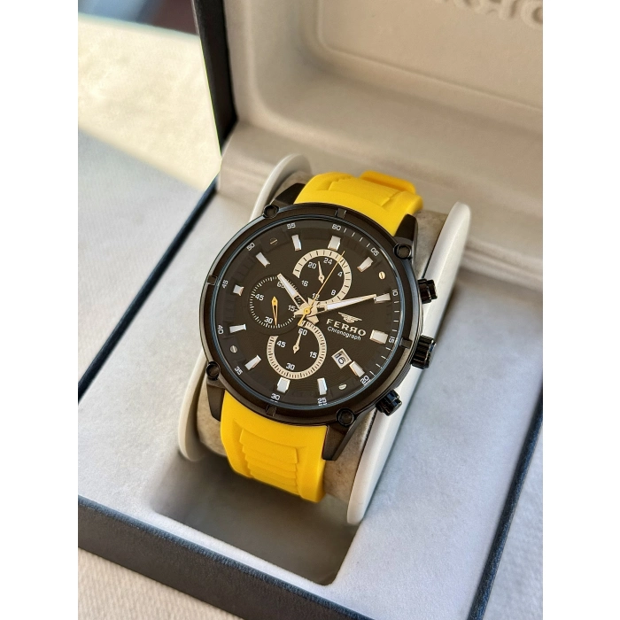 Ferro Sarı Silikon Kordon Erkek Kol Saati FM31363D-ZN Tüm Fonksiyonlar Aktif 3 ATM Su Geçirmez