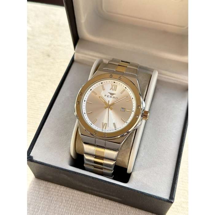 Ferro Yellow and Silver Steel Strap Mens Wristwatch F11357A-D