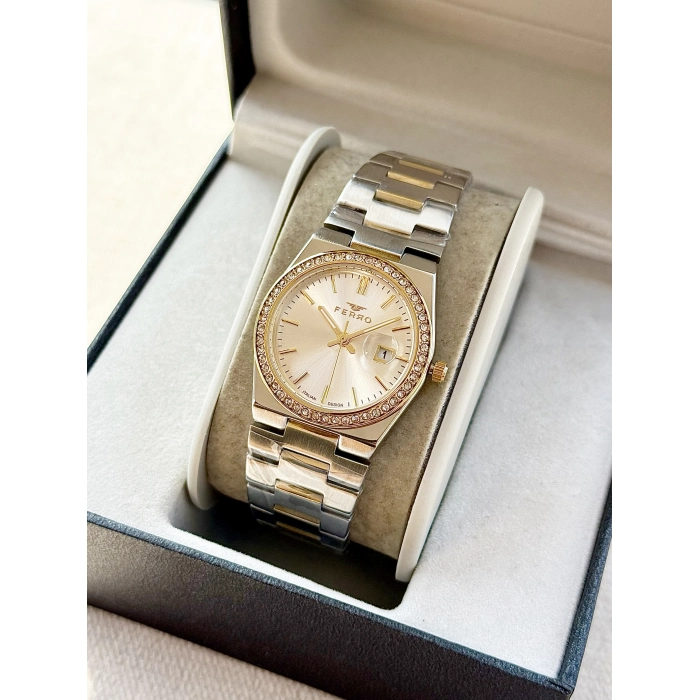 Ferro Sarı ve Gümüş Çelik Kordon Kadın Kol Saati FL21596AWT-D 3ATM Su Geçirmez 2 Yıl Garantili