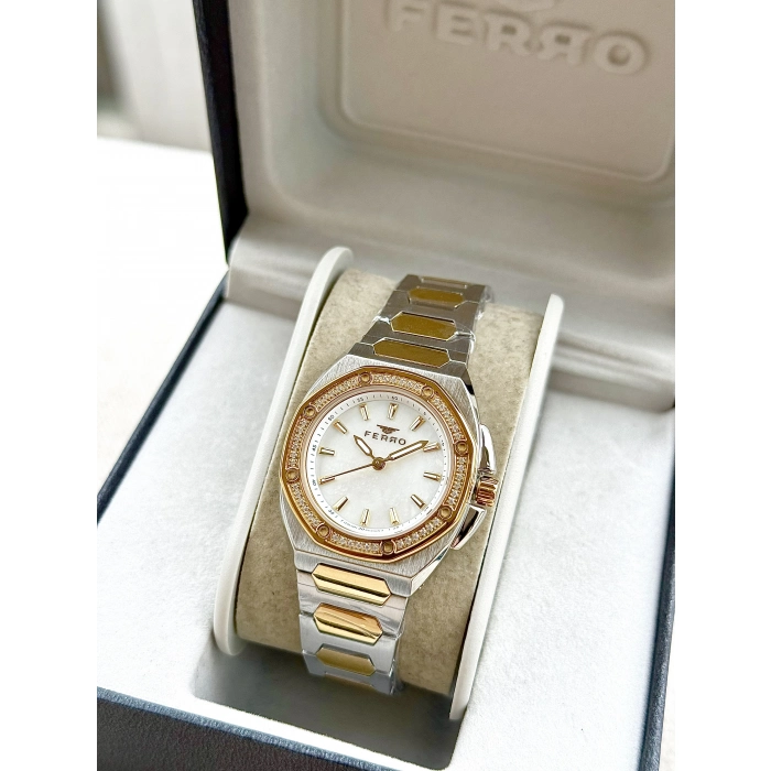 Ferro Sarı ve Gümüş Çelik Kordon Kadın Kol Saati FL43026A-D 3ATM Su Geçirmez 2 Yıl Garantili