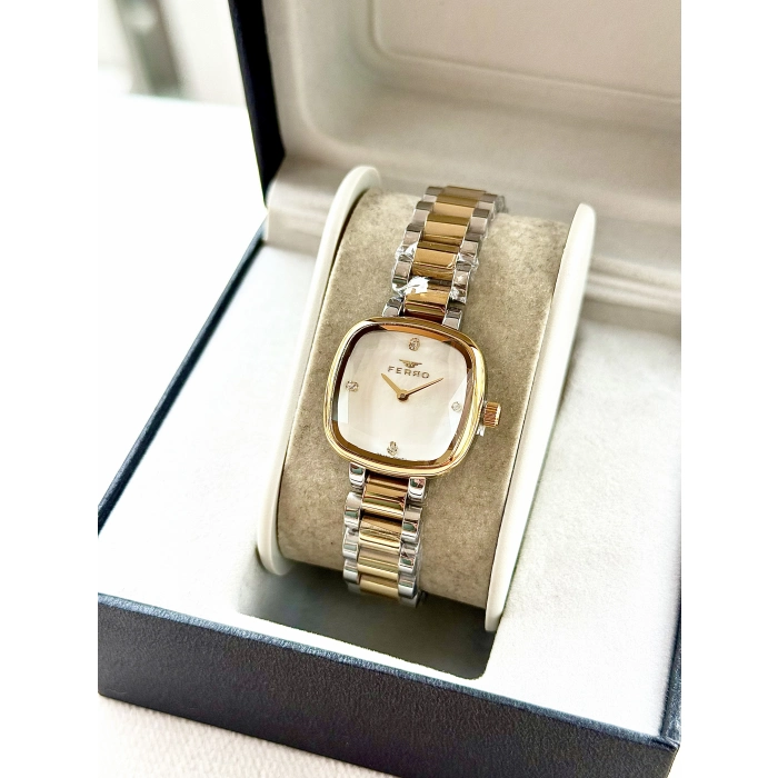 Ferro Sarı ve Gümüş Çelik Kordon Kadın Kol Saati FL43028A-D 3ATM Su Geçirmez 2 Yıl Garantili