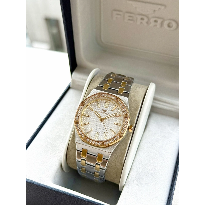 Ferro Sarı ve Gümüş Çelik Kordon Kadın Kol Saati FL43029A-D 3ATM Su Geçirmez 2 Yıl Garantili