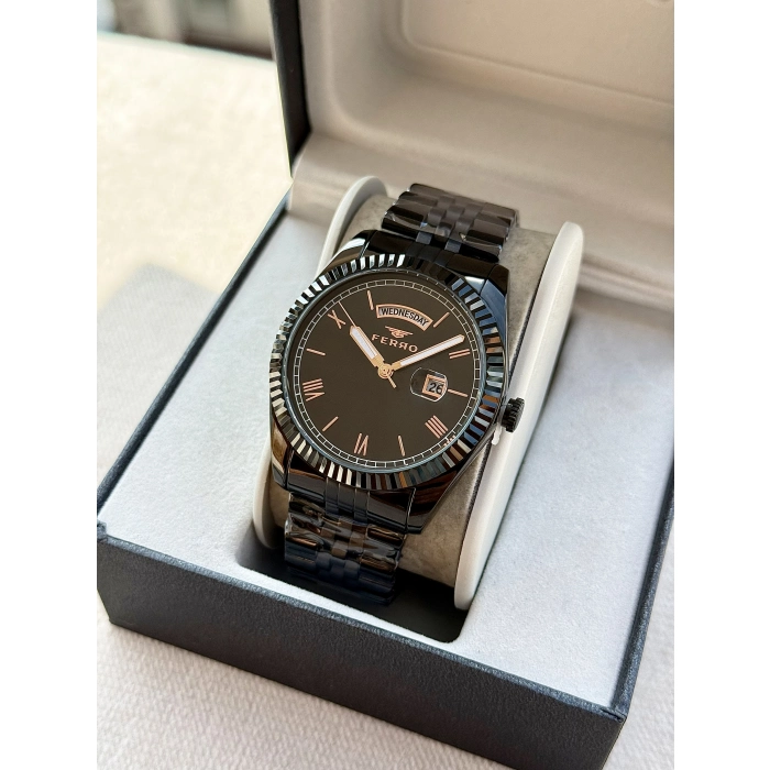 Ferro Siyah Çelik Kordon Erkek Kol Saati F11130AWT-G 3 ATM Su Geçirmez 2 Yıl Garantili HediyePaketli