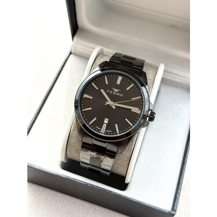 Ferro Siyah Çelik Kordon Erkek Kol Saati F11551AWT-G 3ATM Su Geçirmez 2 Yıl Garantili HediyePaketli