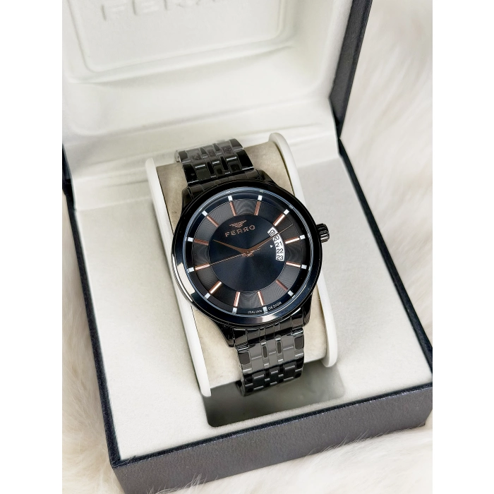 Ferro Siyah Çelik Kordon Erkek Kol Saati F11561AWT-G 3ATM Su Geçirmez 2 Yıl Garantili HediyePaketli