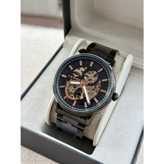Ferro Black Steel Strap Mens Wristwatch F31399A-G