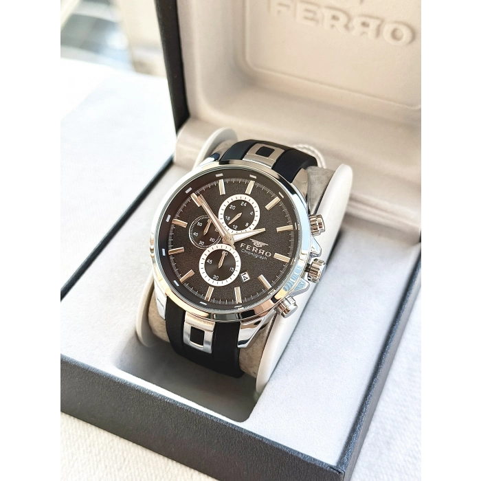 Ferro Siyah Silikon Kordon Erkek Kol Saati FM31380D-J Tüm Fonksiyonlar Aktif 3 ATM Su Geçirmez