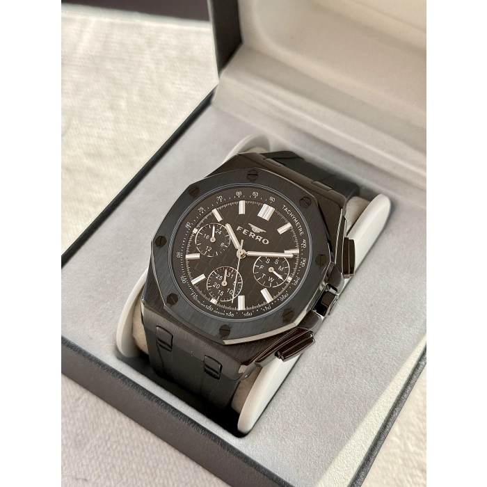 Ferro Siyah Silikon Kordon Erkek Kol Saati FM43001D-G Tüm Fonksiyonlar Aktif 3 ATM Su Geçirmez