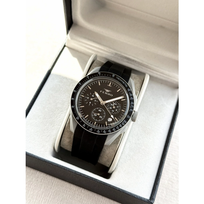 Ferro Siyah Silikon Kordon Kol Saati FM11401D-Y Fonksiyonları Aktif 3ATM Su Geçirmez HediyePaket