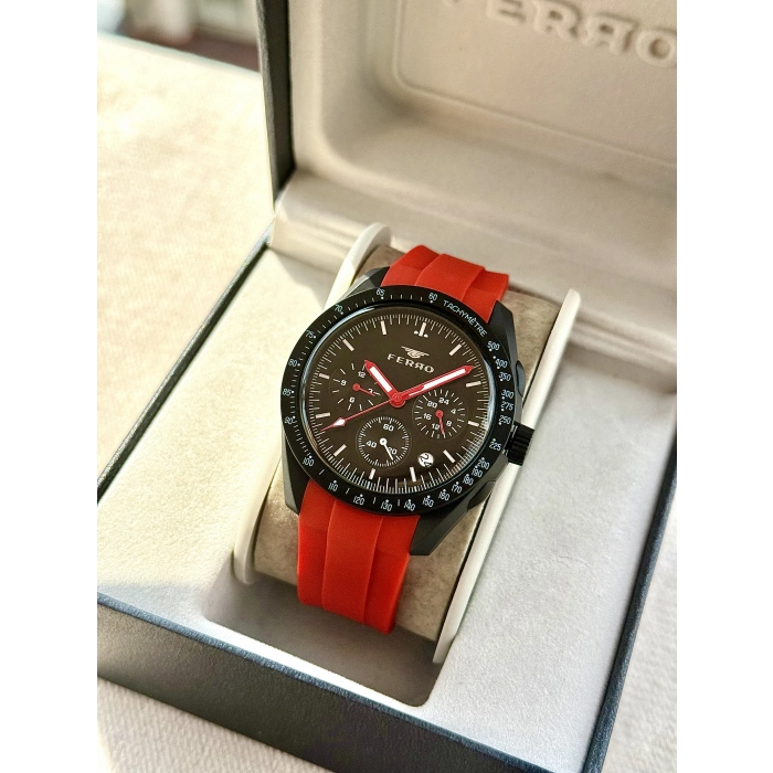 Ferro Siyah Silikon Kordon Kol Saati FM11401DWT-G Fonksiyonları Aktif 3ATM Su Geçirmez HediyePaket