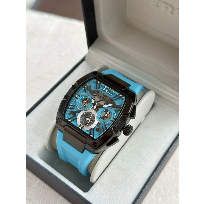 Ferro Turkuaz Silikon Kordon Erkek Kol Saati FM11527DWT-ZA15 Fonksiyonları Aktif 3ATM Su Geçirmez