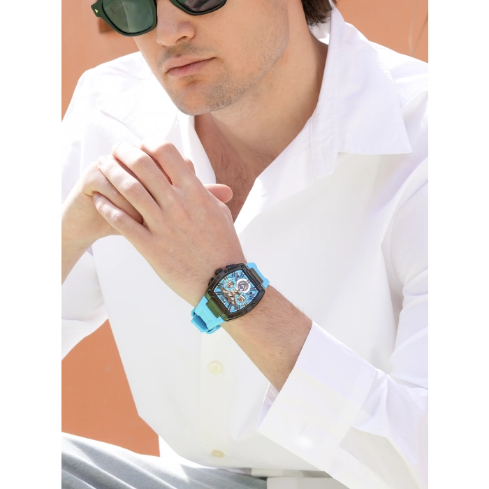 Ferro Turkuaz Silikon Kordon Erkek Kol Saati FM11527DWT-ZA15 Fonksiyonları Aktif 3ATM Su Geçirmez