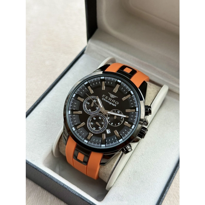 Ferro Turuncu Silikon Kordon Erkek Kol Saati FM11379DWT-ZL Fonksiyonları Aktif 3ATM Su Geçirmez