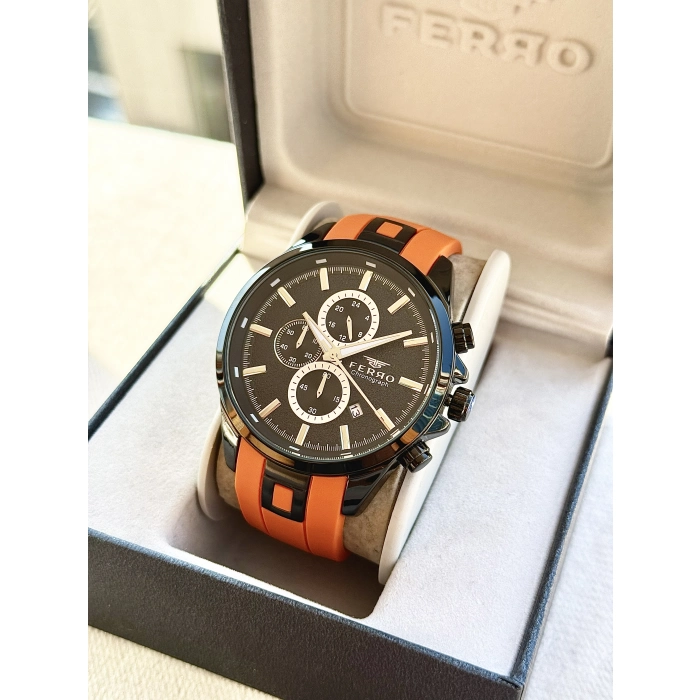 Ferro Turunucu Silikon Kordon Erkek Kol Saati FM31380D-ZL Tüm Fonksiyonlar Aktif 3 ATM Su Geçirmez