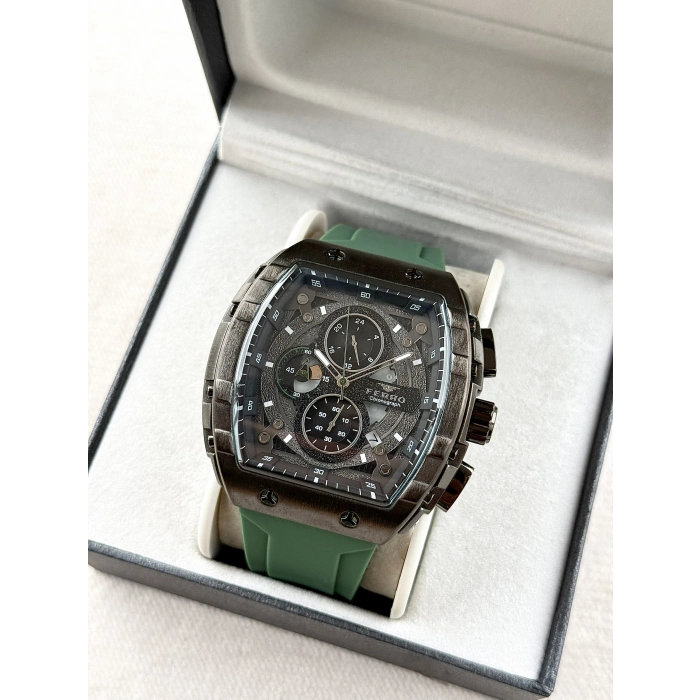 Ferro Yeşil Silikon Kordon Erkek Kol Saati FM11351D-ZF2  Fonksiyonları Aktif 3ATM Su Geçirmez