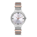 Ferro Silver and Rose Stail Cord Womens Watch F21070C-1135-A