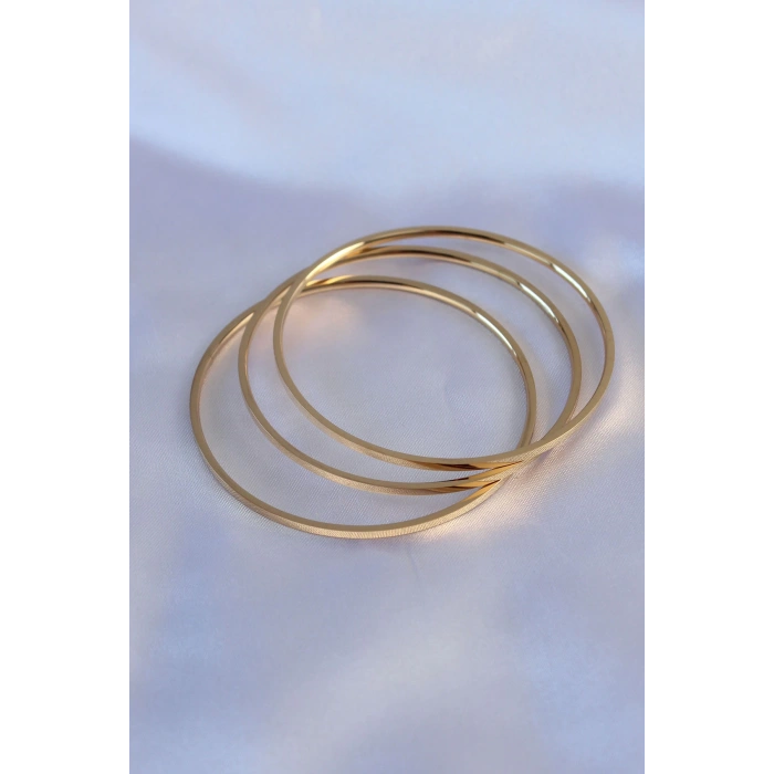 316L Çelik Gold Renk 3lü Ajda Model Kadın 60 mm Bilezik