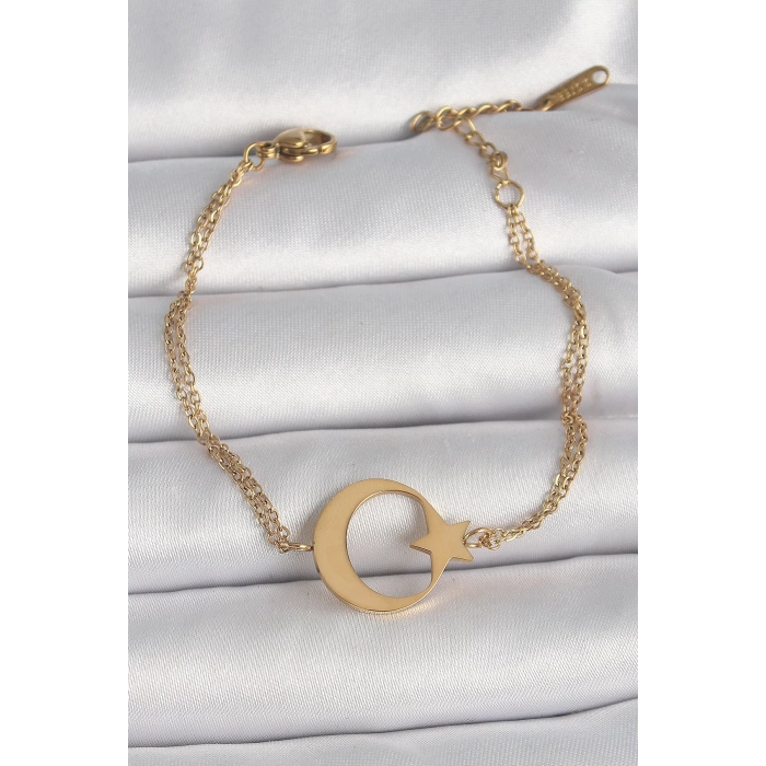 316L Çelik Gold Renk Ay Yıldız Model Kadın Bileklik