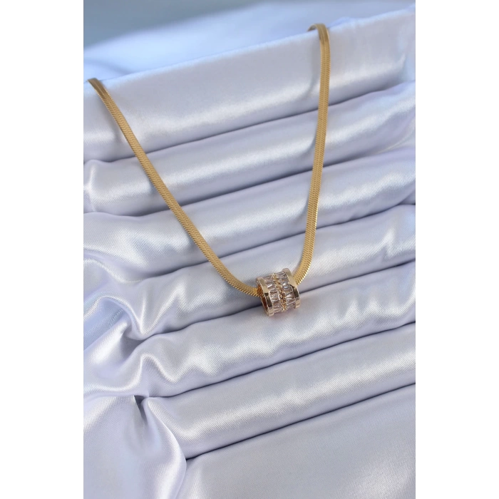 316L Çelik Gold Renk İtalyan Zincir Model Zirkon Taşlı Kadın Kolye
