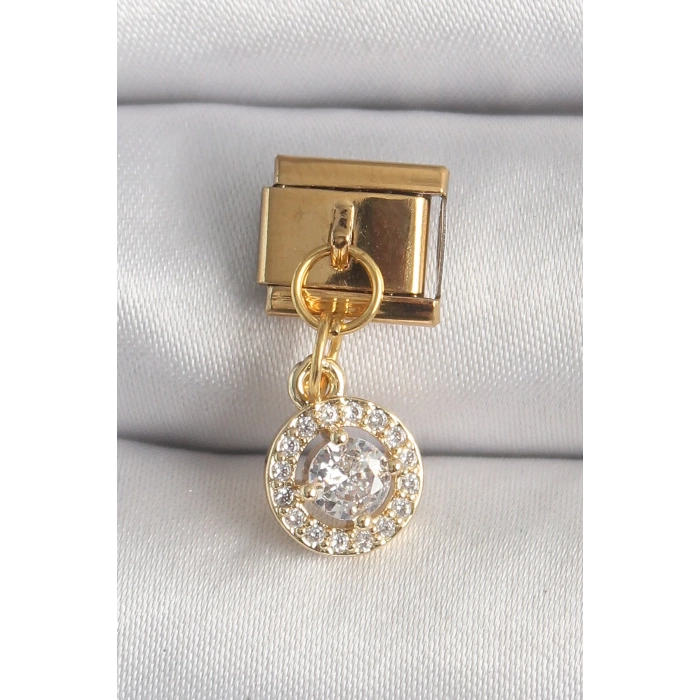 316L Çelik Gold Renk Sallantı Daire Zirkon Taşlı Nomination Charm