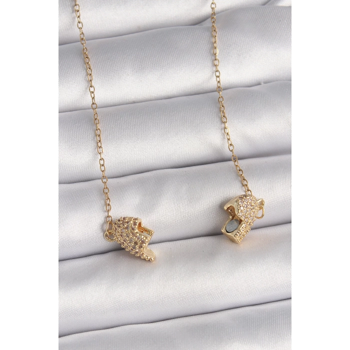 316L Çelik Gold Renk Zincir Zirkon Taşlı Mıknatıslı Kalp Model Kadın Kolye