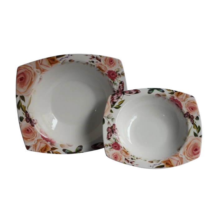 Dijital Baskılı 2li Derin Kare Salata Kasesi 29cm 24cm
