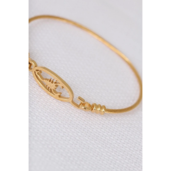 Gold Çelik Akrepli Erkek Kelepçe Bileklik