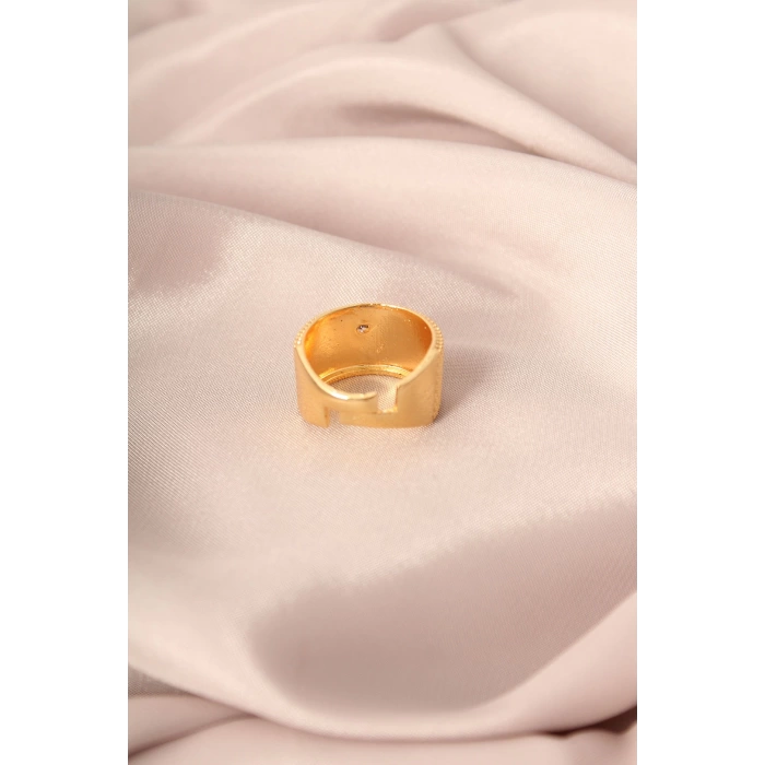 Gold Renk Metal Zirkon Taşlı Kalp Model Ayarlanabilir Kadın Yüzük