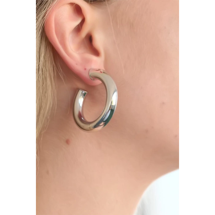 Halkalı Silver Renk Metal Bayan Küpe